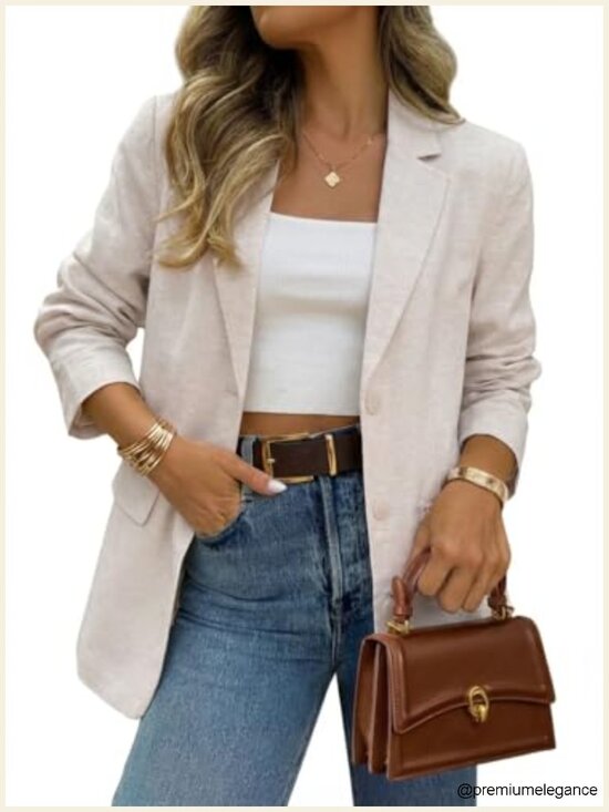 Jackets & Blazers - Long Sleeve Linen Blazer Casual Lightweight Spring Summer Jacket